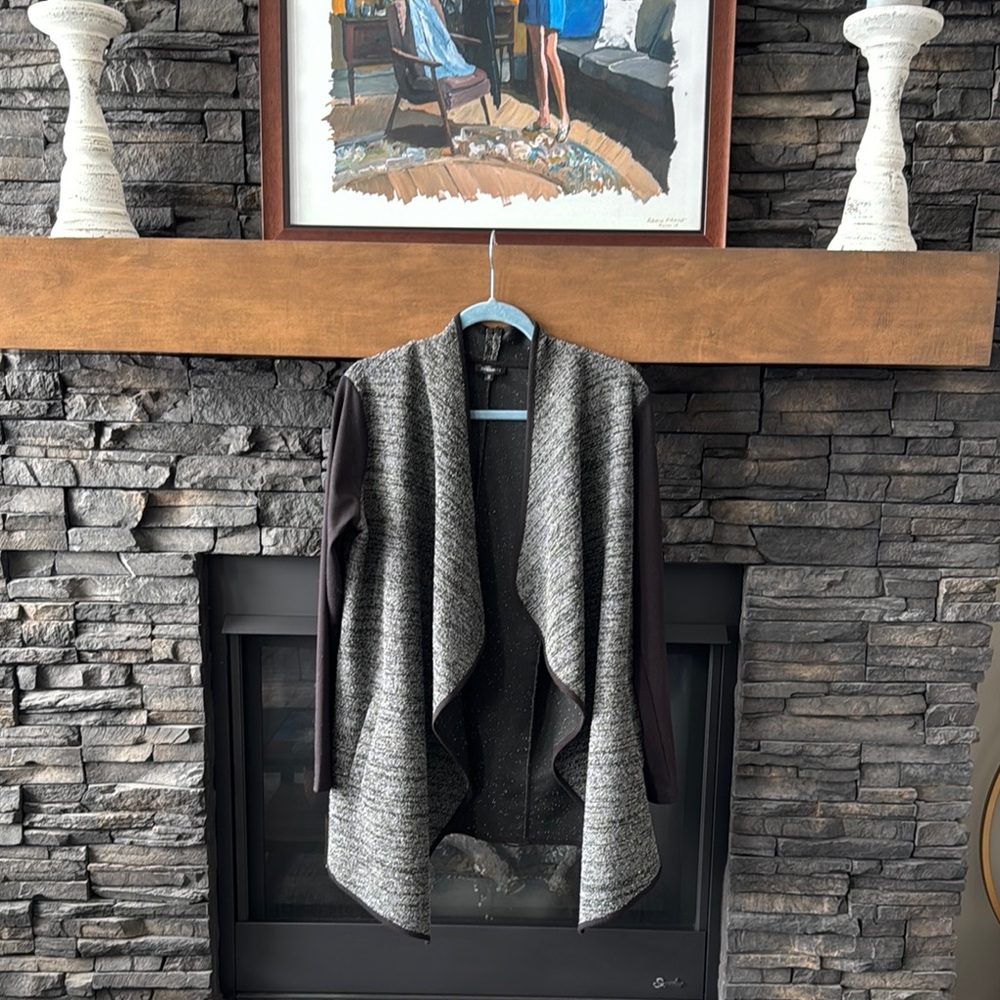 Gray and Black Open Front‎ Cardigan